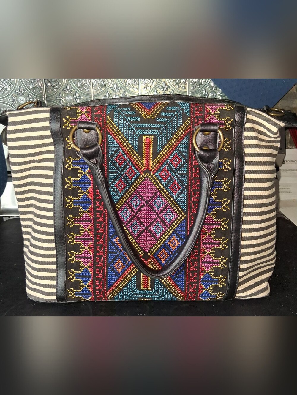 Brown and Blue Satchel Aztec Design Price To Steal